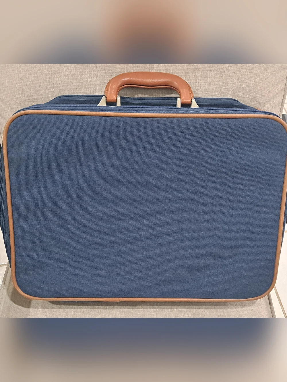 Vintage PGA Tour Suitcase Luggage - Blue Nylon & Tan Leather